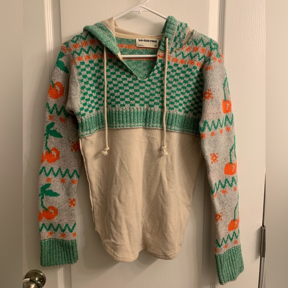 Free People We the Free Cherry Cola Swit Cuff Thermal Knit Pullover Hoodie - Picture 3 of 8